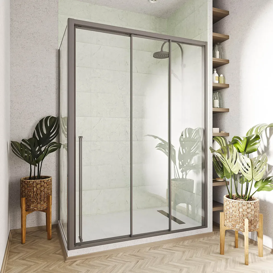 Боковая панель Veconi Premium Prato SP GR, 800x2000, брашированный графит, стекло прозрачное