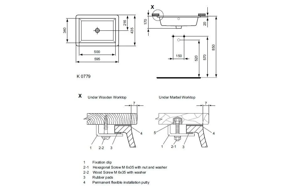 Встраиваемая раковина Ideal Standard Strada 59,5*43,5
