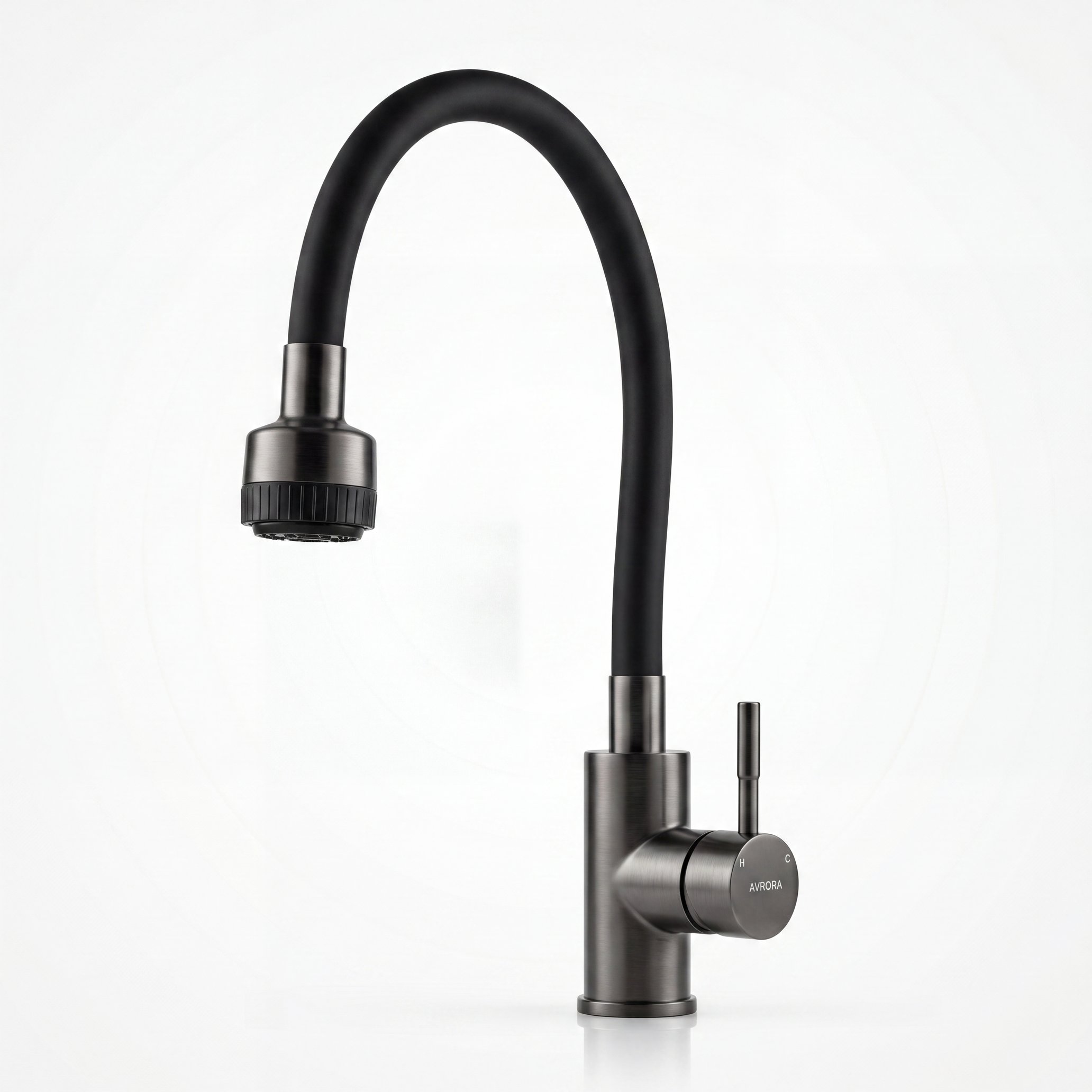 Смеситель для кухни AVRORA KITCHEN с гибким изливом, цвет оружейная сталь, цвет излива чёрный
