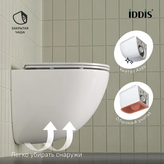 Подвесной унитаз Iddis Аксес (Axes) AXERDSEi25 36*49,5 безободковый с системой смыва "Торнадо" и крышкой-сиденьем микролифт