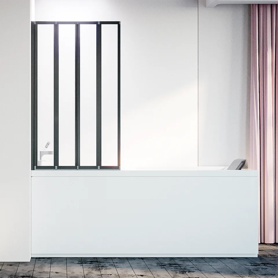 Шторка на ванну Veconi PL74BL-120-01-19C4 120×150 см, профиль чёрный матовый