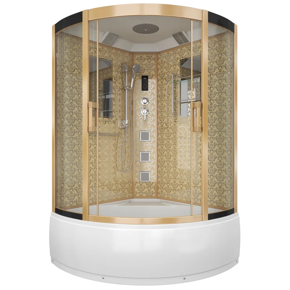 Душевая кабина Niagara Luxe NG-7744G (120x120х215) высокий поддон(50см),дверь раздвижная,стенки золото,4 места
