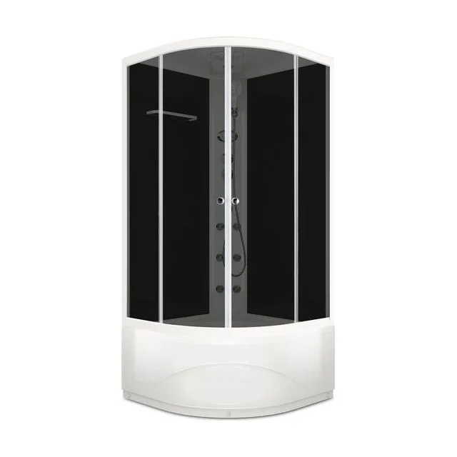 Душевая кабина Domani-Spa Delight Slim 110 high (100х100 см) — черные стенки, тонированные стекла, блок управления, вертикальный гидромассаж, белый профиль