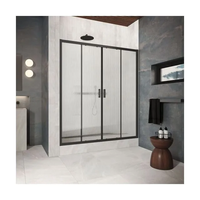 Душевая дверь Vegas-Glass Z2P Protec 205×200 см, чёрный матовый, стекло мору (moru)