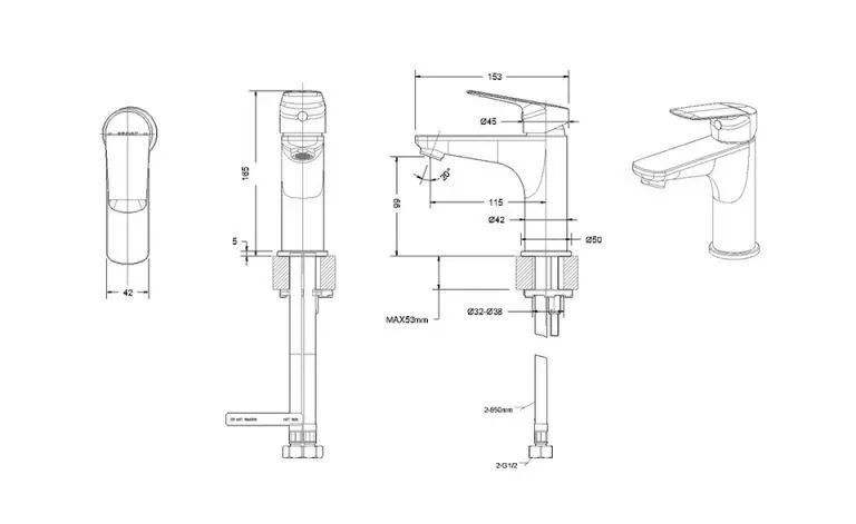 Смеситель Bravat Rhein F1429564CP-9-ENG для раковины хром