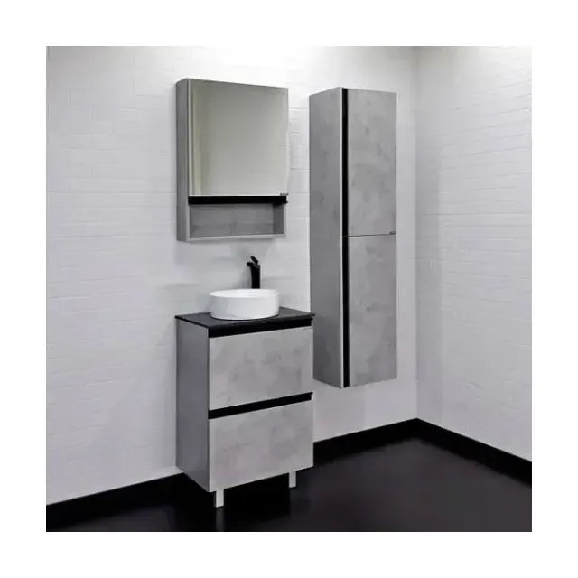 Комплект мебели Comforty Эдинбург 60-Н бетон светлый с черной столешницей с отверстием под смеситель (раковина Comforty 9111)