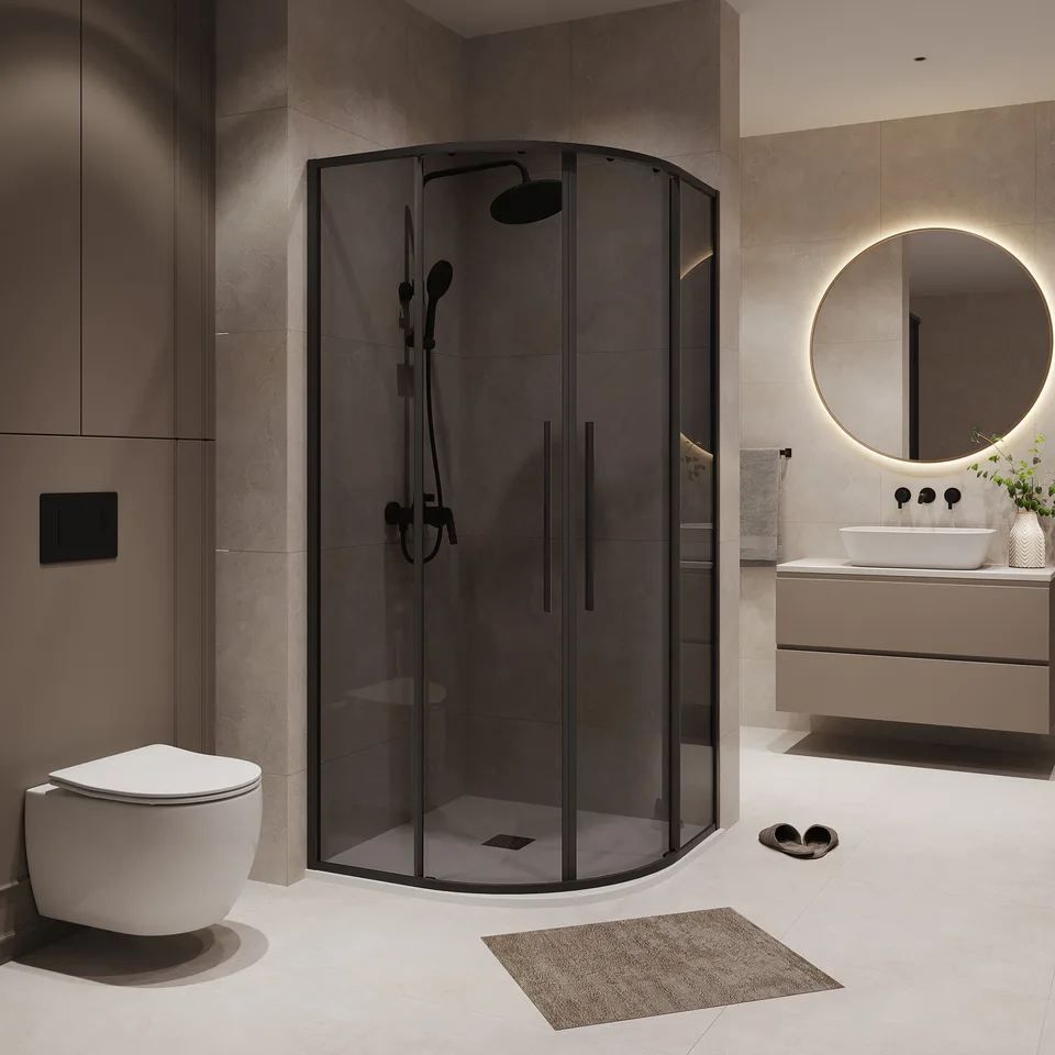 Душевое ограждение Niagara Nova NG-2827-34BLACK (100х100х195) Угловая,черный матовый,двери раздвижные,стекло тонированное,1 место