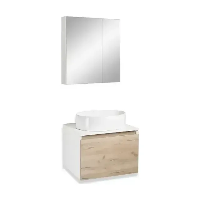 Runo Комплект мебели Бари 60 крафтовый дуб/белый (раковина Ovale 50*36)