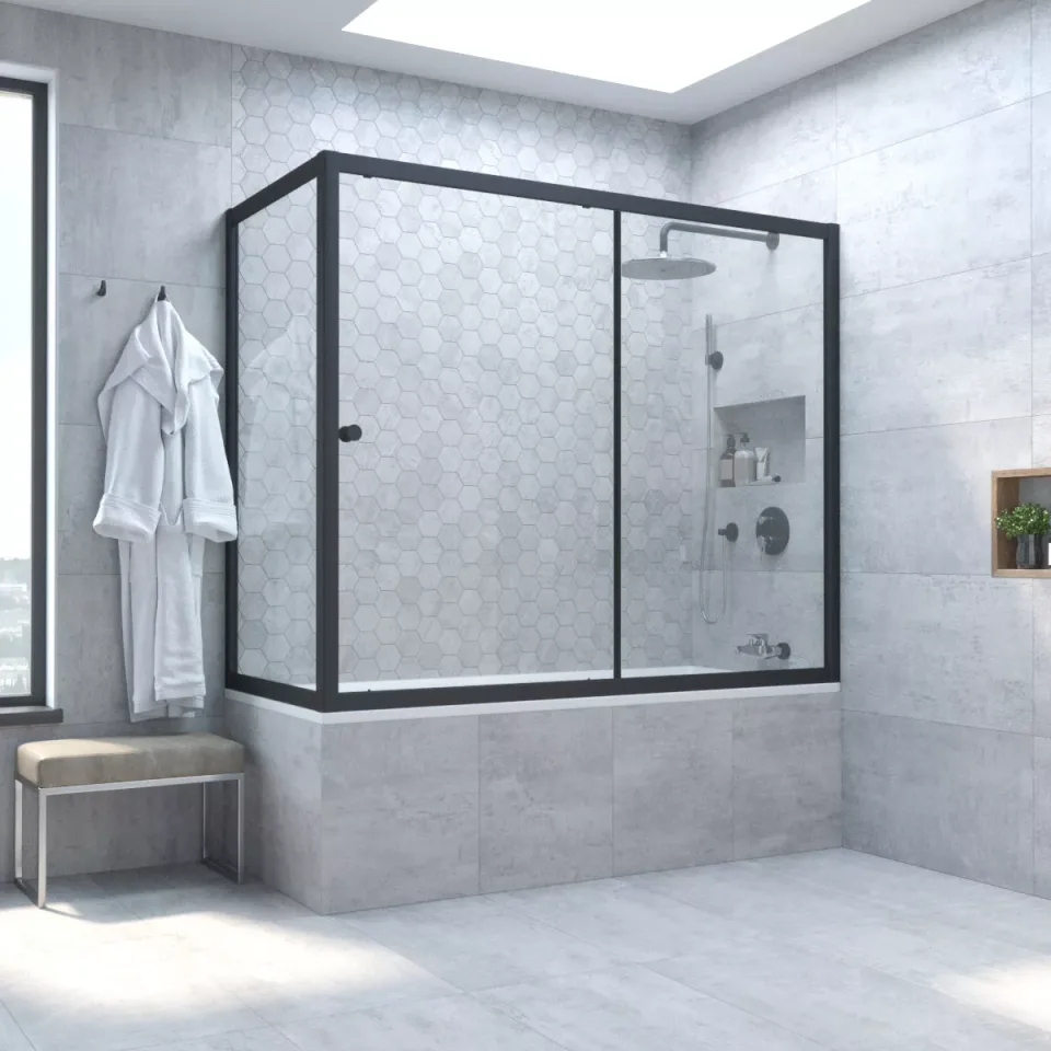 Шторка на ванну Vegas-Glass ZV+ZVF NOVO 180×85×140 см, чёрный матовый, стекло бронза
