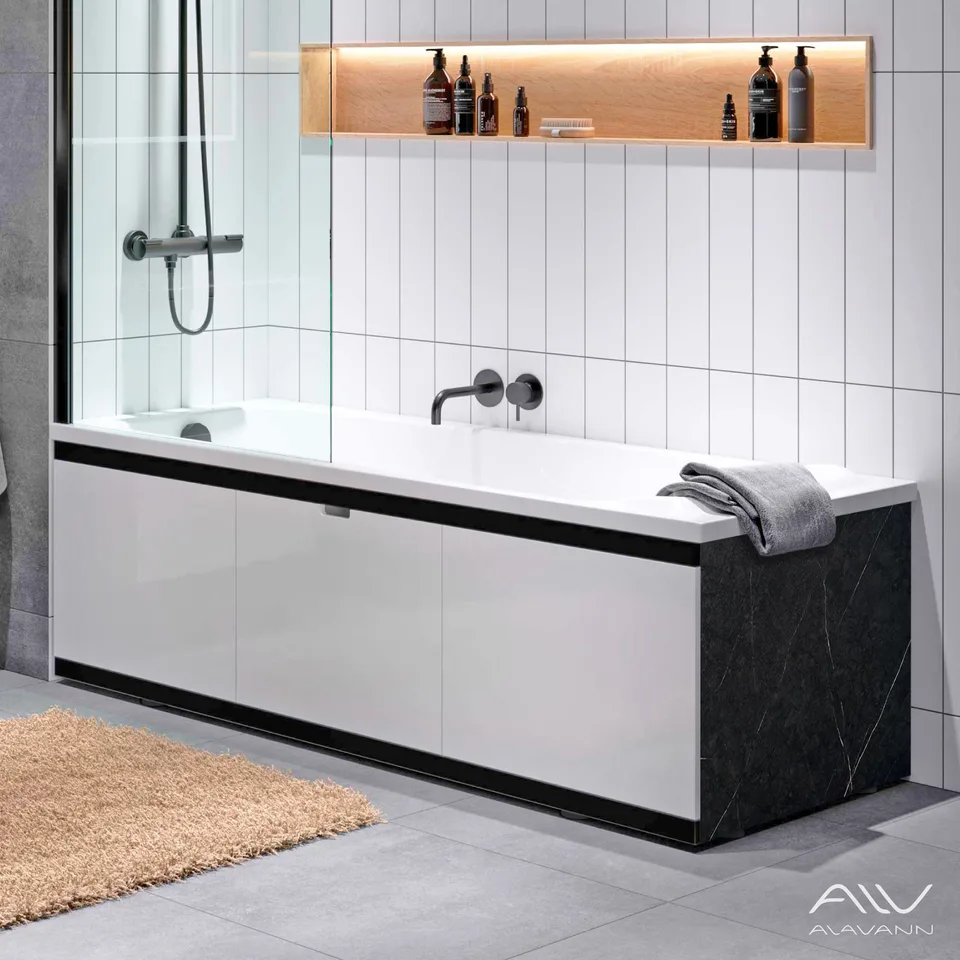 Экран под ванну фронтальный Alavann Rita Black 150 см ALV1197001 раздвижной МДФ белый