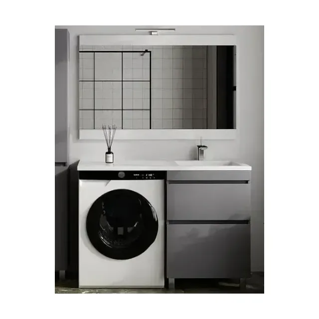 Комплект мебели Style Line Даллас Леон 120 R напольный 2 ящика серый матовый под стиральную машину