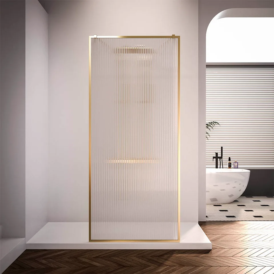 Душевая перегородка Veconi KR-90GF 110×200 см, стекло рифленое осветленное, профиль брашированное золото (KR90GF-110-08-C4)