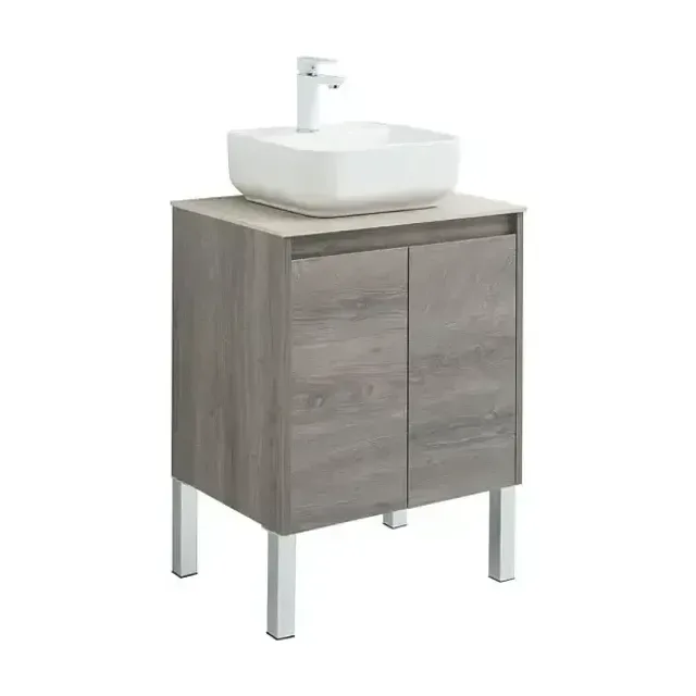 Тумба с раковиной Aquanet Nova Lite 60 дуб рошелье (2 дверцы) (раковина City-2)