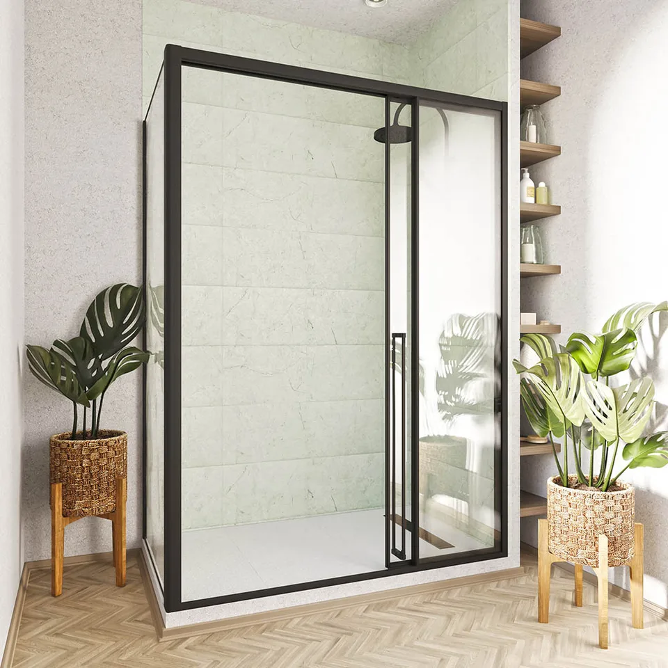 Боковая панель Veconi Premium Prato SP B, 900x2000, черный матовый, стекло прозрачное