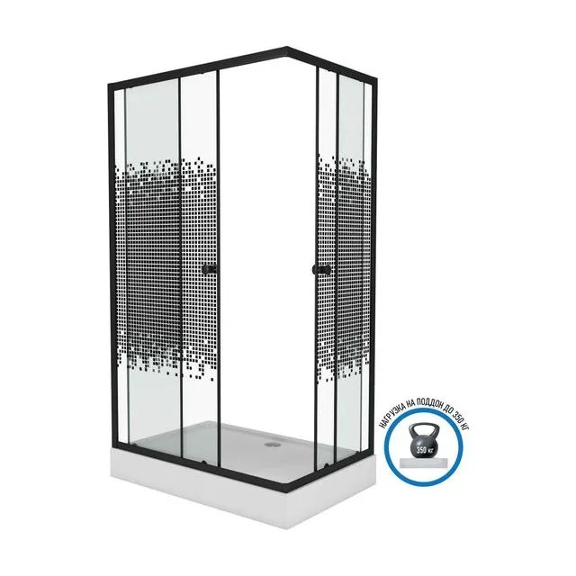 Душевой уголок Niagara Eco NG-018-14Q BLACK (100х80х195) низкий поддон(13см),черный,стекло мозаика