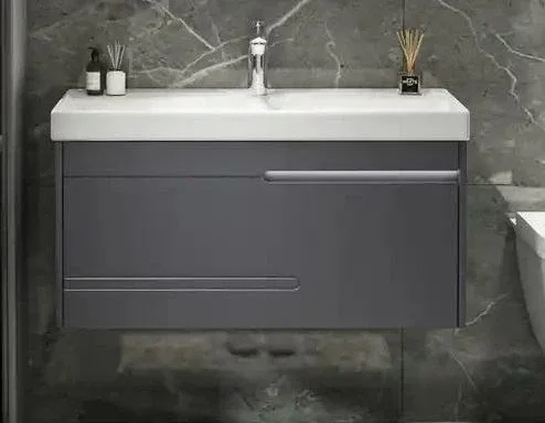 Тумба с раковиной Ceruttispa Ольо (Oglio) 120 темно-серая с двойной раковиной и подсветкой