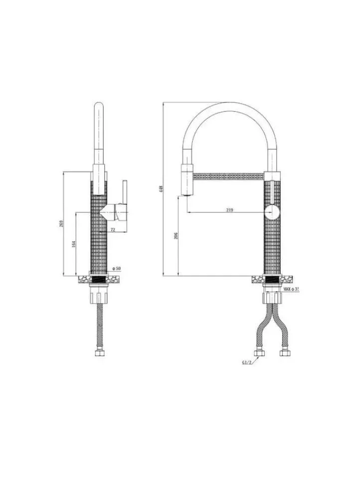 Смеситель для кухни Esko K51B, гибкий излив, черный матовый