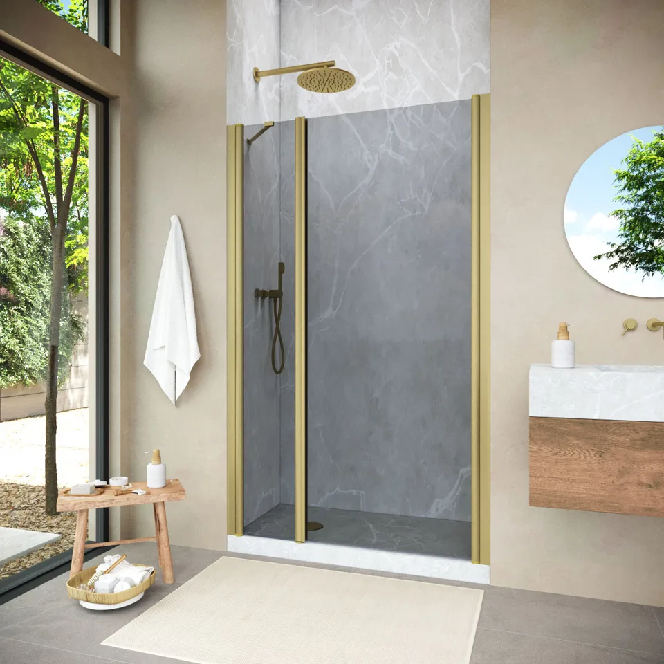 Душевая дверь Vegas-Glass EP-F-2 NOVO 175×200 см, золото матовое, стекло графит