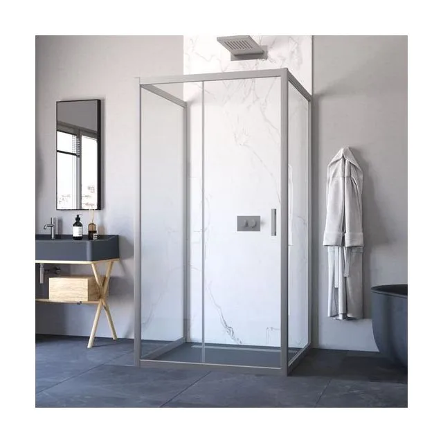 П-образное душевое ограждение ZP-U NOVO h2000 100*100 07 01, профиль матовый хром, стекло прозрачное