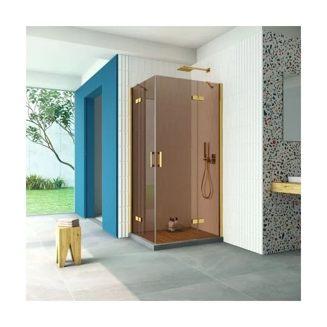 Душевое ограждение Vegas-Glass AFA-F Retta 110×90×199.5 см, золото глянцевое, стекло бронза