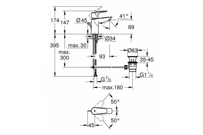 Смеситель Grohe BauEdge 23328001 для раковины с донным клапаном хром
