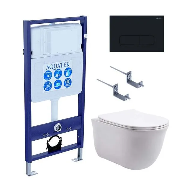 Set AQUATEK КЛАССИК (рама AQUATEK Standard INS-0000012 с звукоиз.прокладкой+крепеж KKI-0000002+кнопкаKDI-0000017+унитаз КЛАССИК AQ1111-00 с крышкой