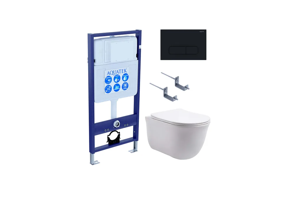 Set AQUATEK КЛАССИК (рама AQUATEK Standard INS-0000012 с звукоиз.прокладкой+крепеж KKI-0000002+кнопкаKDI-0000017+унитаз КЛАССИК AQ1111-00 с крышкой