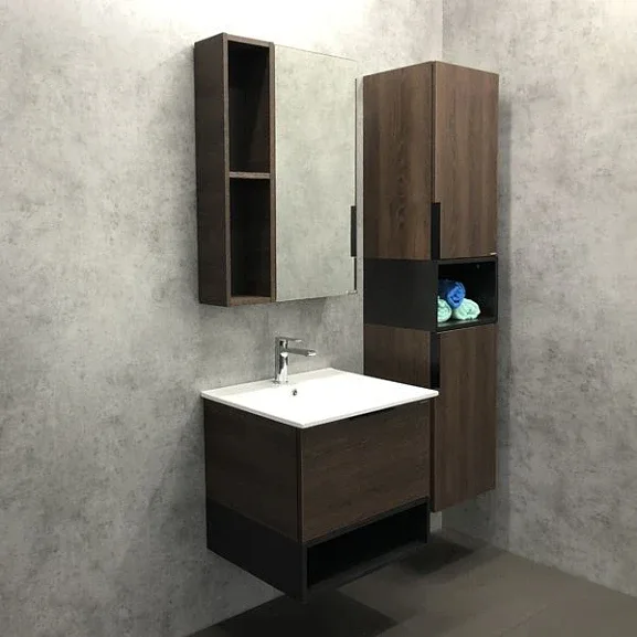 Комплект мебели Comforty Франкфурт 60 дуб шоколадно-коричневый/черный матовый (раковина Comforty 60E)