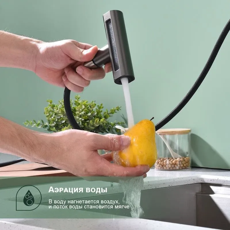 Смеситель Splenka S206.49.09 для кухни с мультифункциональным выдвижным изливом графит