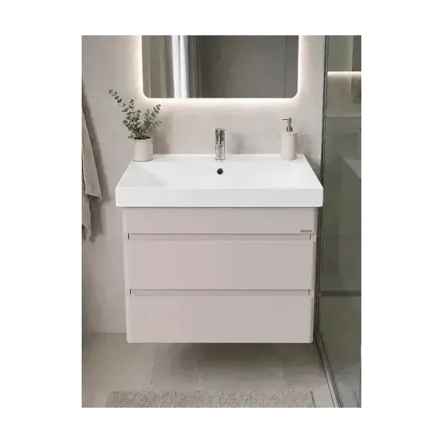 Аквадом Тумба Бриони 70 см, подвесная, цвет крем, 2 ящика, с раковиной KERAMA MARAZZI Cubo