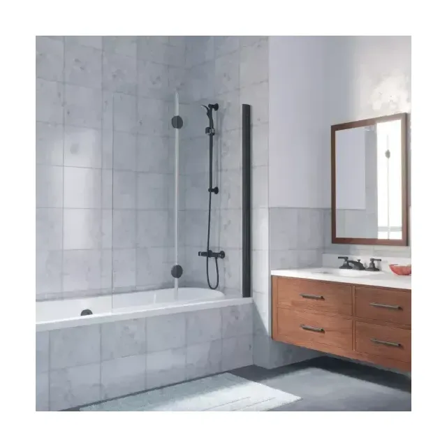 Шторка на ванную E2V LUX 120 02М 01 R, профиль черный матовый, стекло прозрачное