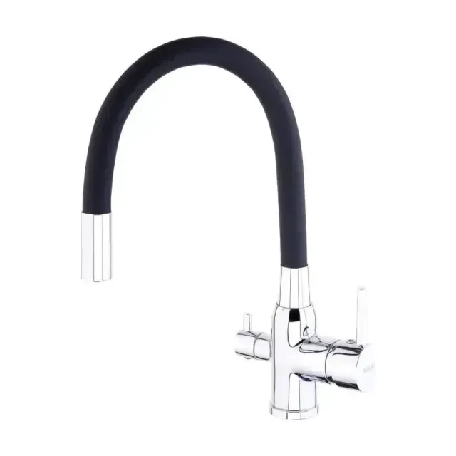 Смеситель Rusant RK3932718-0 для кухни с гибким изливом и функцией подключения фильтра хром/черный