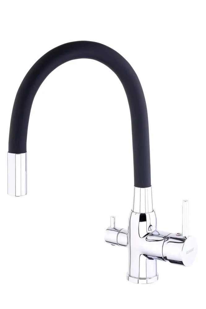 Смеситель Rusant RK3932718-0 для кухни с гибким изливом и функцией подключения фильтра хром/черный