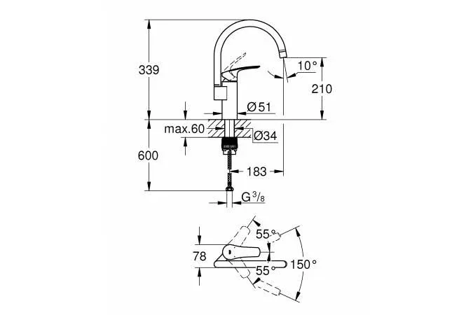 Смеситель Grohe Eurosmart New 33202003 для кухни хром