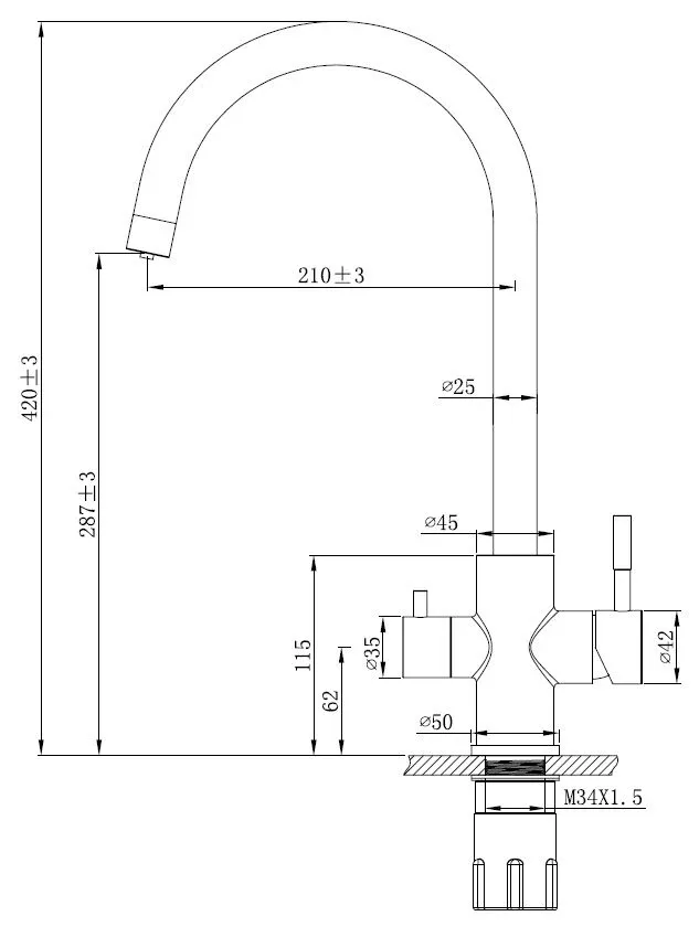 Смеситель Esko Granite Black GR 04 B для кухни, с подключением к фильтру, R-излив