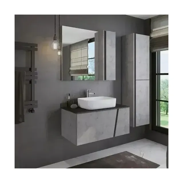 Комплект мебели Comforty Эдинбург 90 бетон светлый с черной столешницей (раковина Comforty 78189)