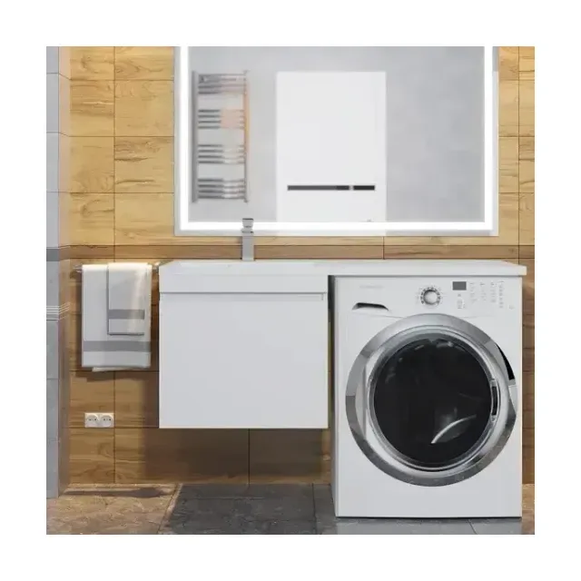 Тумба с раковиной Uperwood Magenta 120 под стиральную машину подвесная, белая, выдвижной ящик L