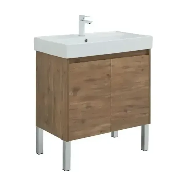 Тумба с раковиной Aquanet Nova Lite 75 дуб рустикальный (2 дверцы) (раковина Латина 75, ножки хром 4шт.)