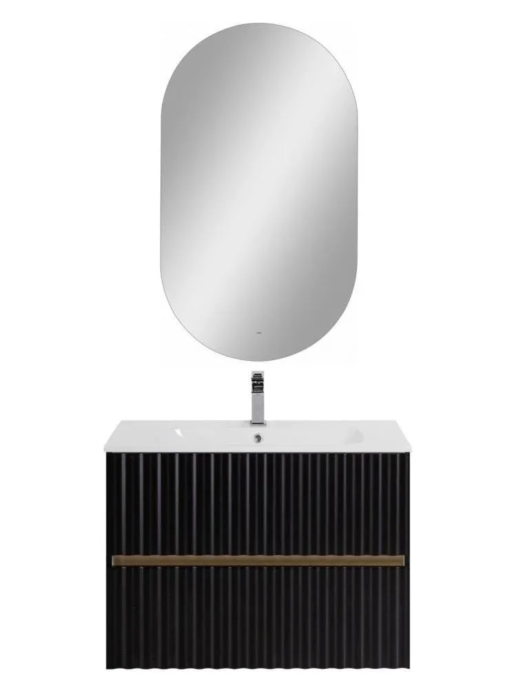 Тумба под раковину Art&Max Элегант/Elegant 80 с LED подсветкой ручек черная матовая