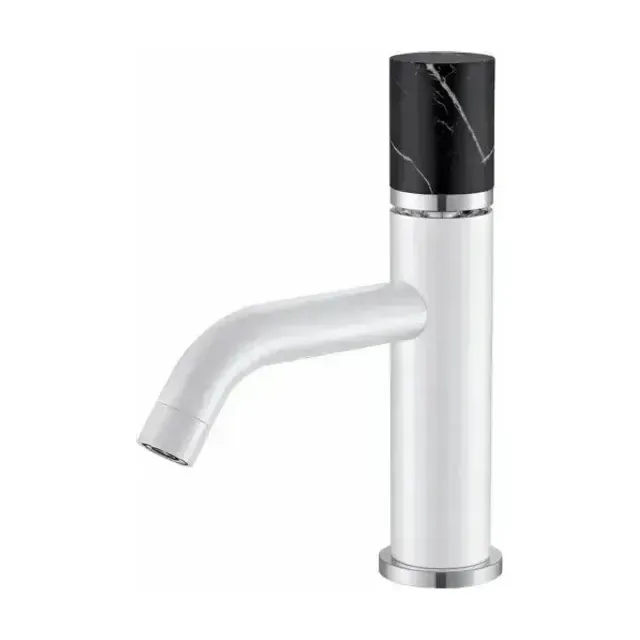 Смеситель Boheme Stick 121-W-MR-BLACK для раковины белый матовый ручка черный мрамор