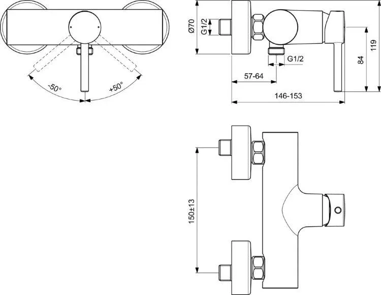 Смеситель Ideal Standard Ceraline BC200XG для душа черный матовый