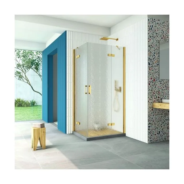 Душевое ограждение Vegas-Glass AFA-F Retta 120×100×199.5 см, золото глянцевое, стекло шиншилла