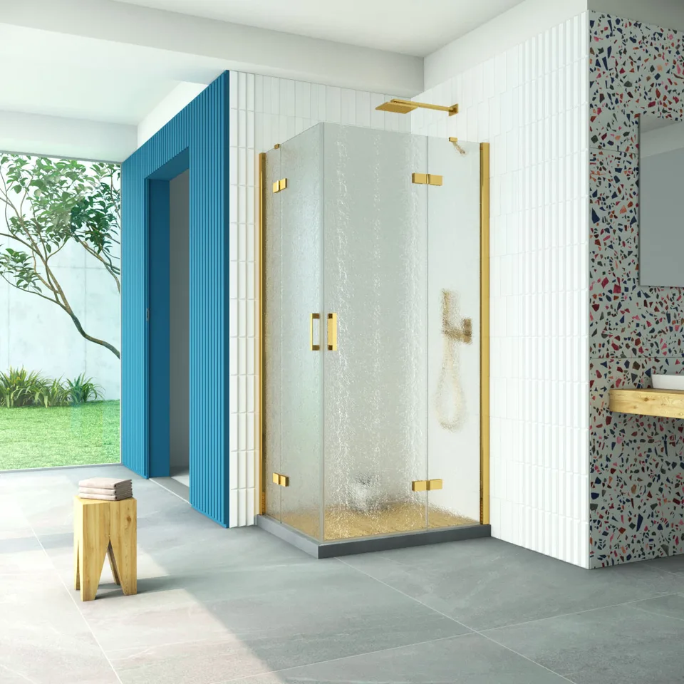 Душевое ограждение Vegas-Glass AFA-F Retta 120×100×199.5 см, золото глянцевое, стекло шиншилла