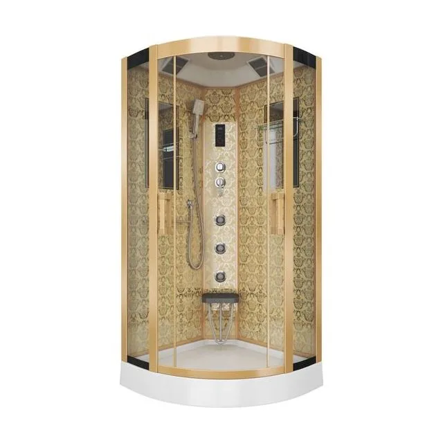 Душевая кабина Niagara Luxe NG-7715G (90x90х215) низкий поддон(15см),дверь раздвижная,стенки золото