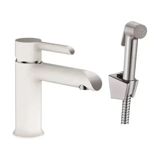 Смеситель Haiba HB12805-8 для раковины с гигиеническим душем белый/хром