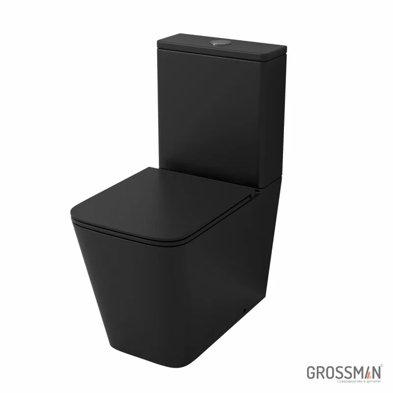 Унитаз напольный Grossman GR-4418BMSQ (610х365х825) безободковый,черный матовый с тонкой крышкой,смыв торнадо