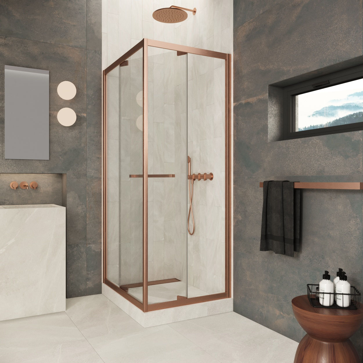 Душевой уголок Z+ZPV Inside 80*90 12 crystalvision профиль медь стекло crystalvision