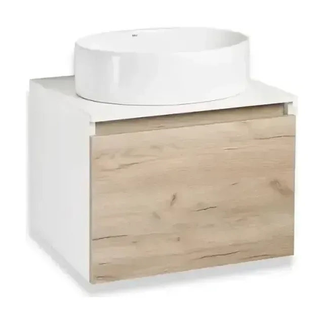 Тумба с раковиной Runo Бари 60 крафтовый дуб/белый (раковина Ovale 50*36)