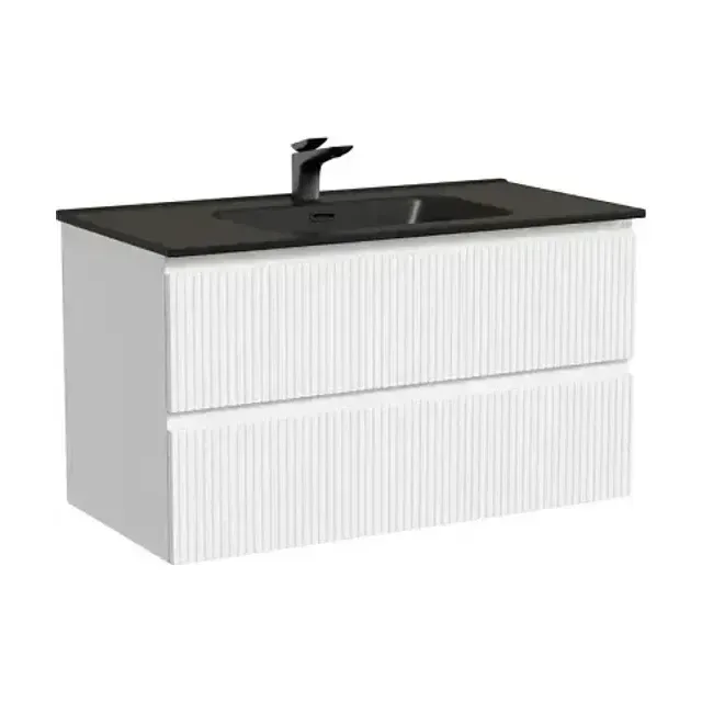 Тумба с раковиной Sancos Сноб Т/Snob T 90 Bianco (раковина Element CN7002MB черная матовая)