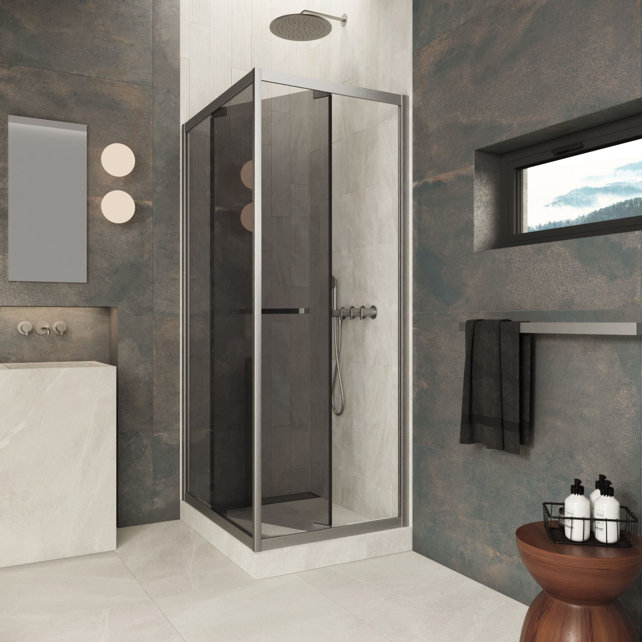 Душевой уголок Z+ZPV Inside 80*90 11 07 профиль оружейная сталь стекло графит